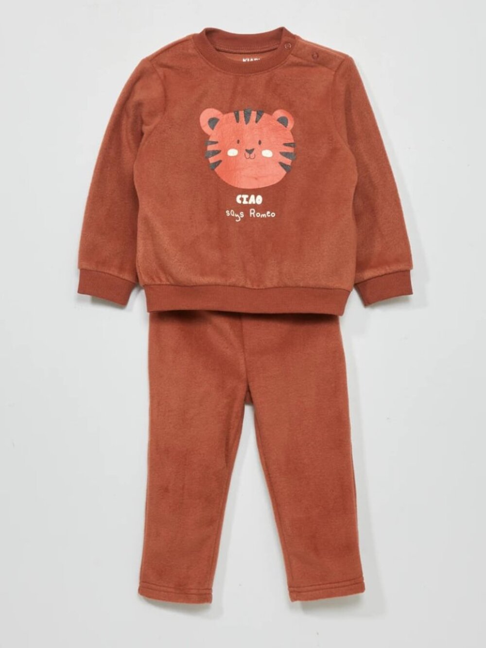 Kiabi Baby 2-Piece Fleece Outfit 12 Months Brown Tiger Sweatshirt Pants Set